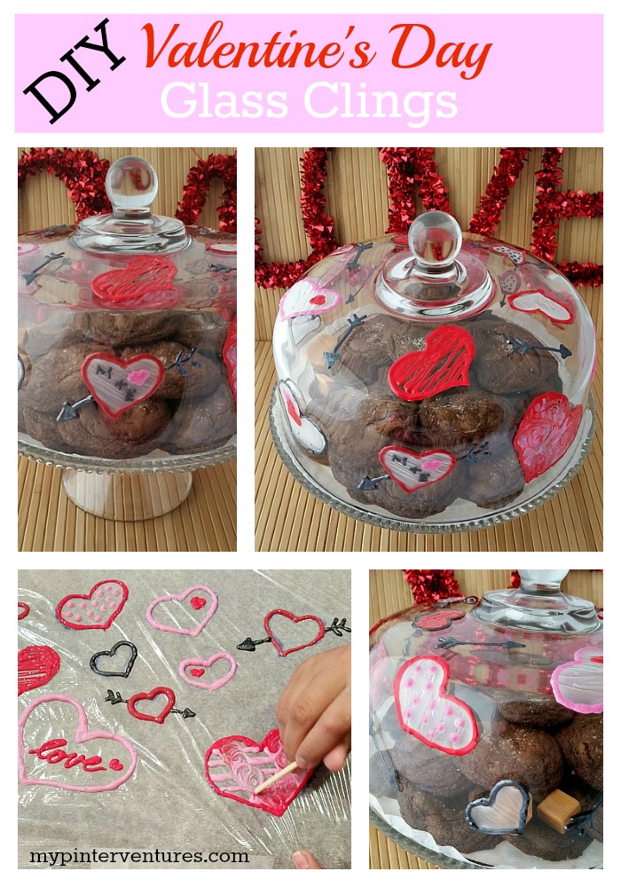 DIY-Valentine's-Day-Glass- Make glass clings from glue and paint