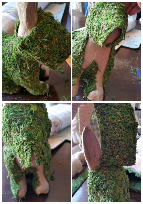 wrapping moss on bunny