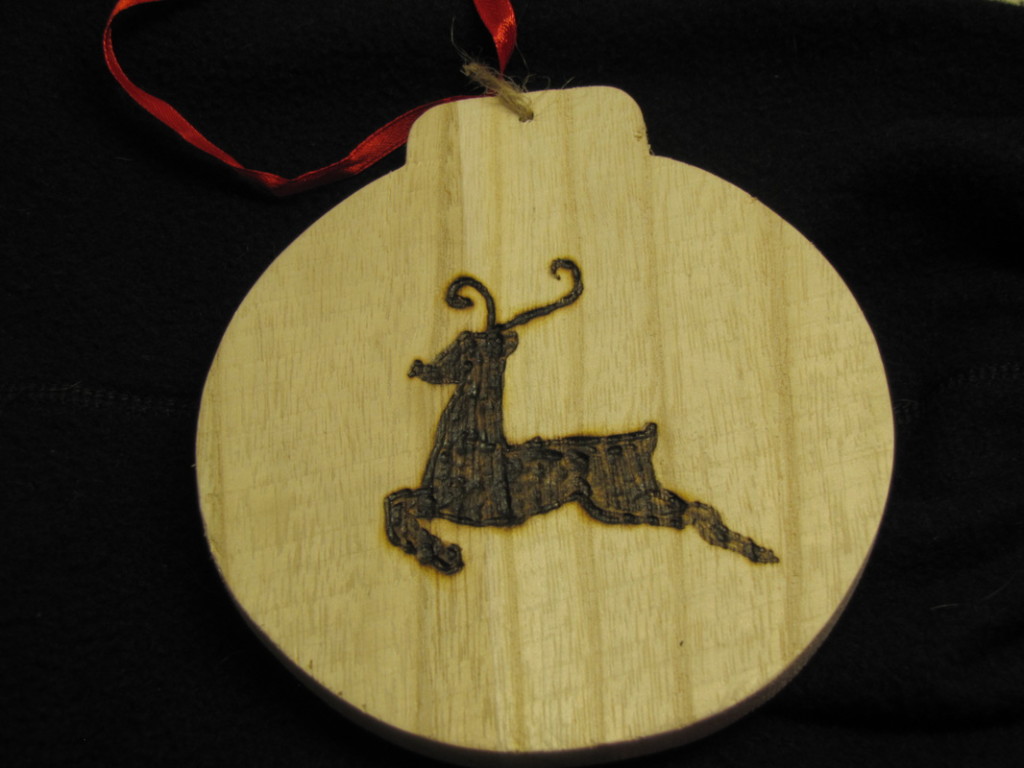 wood burned reindeer ornament