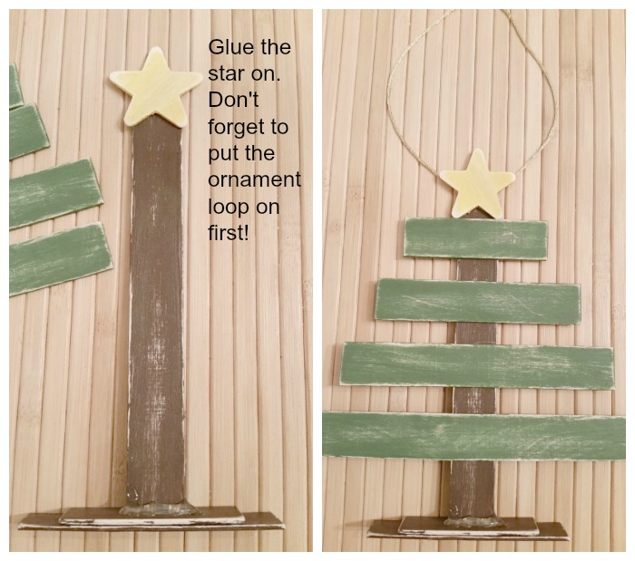 Assemble rustic tree popsicle stick ornament