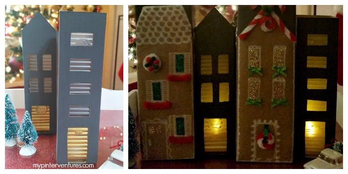 Lit chalkboard cookie box houses #GiftDeliciously