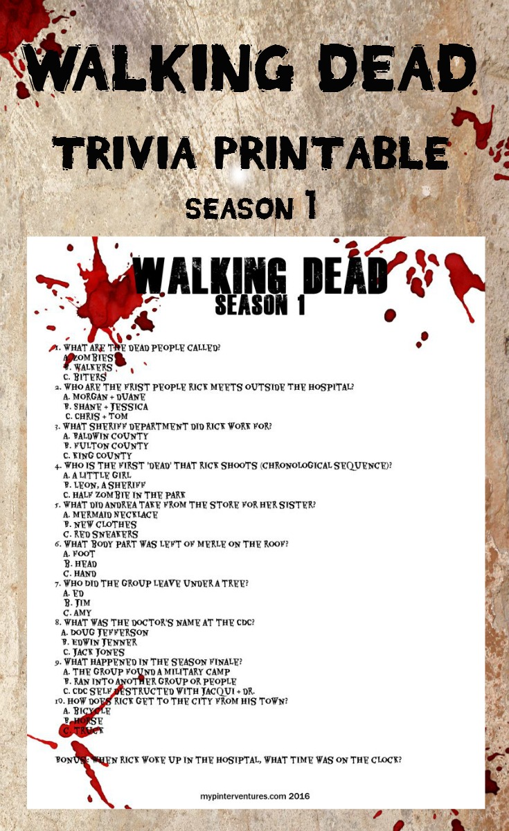 Walking Dead Trivia Printable - Season 1