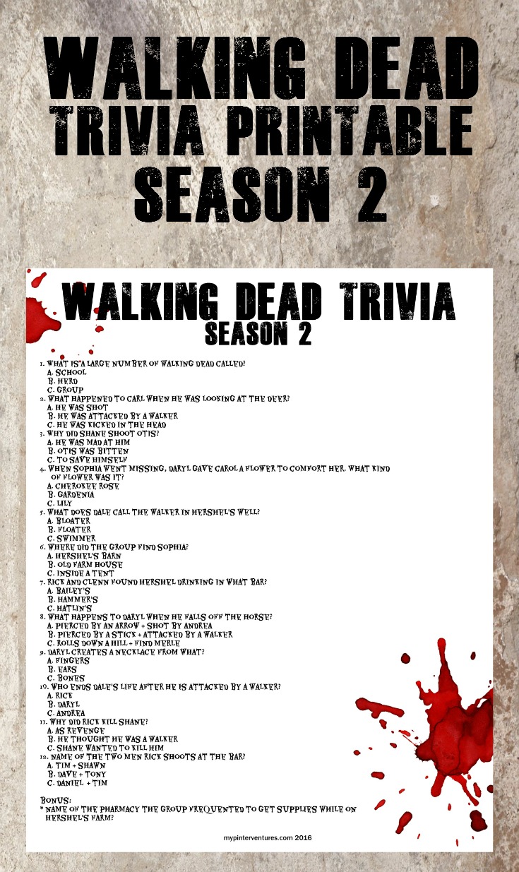 Walking Dead Trivia Printable - Season 2
