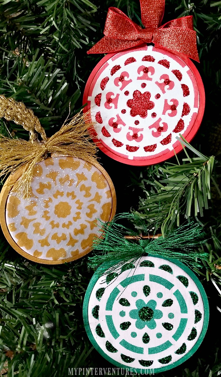 Stenciled Embroidery Hoop Ornaments