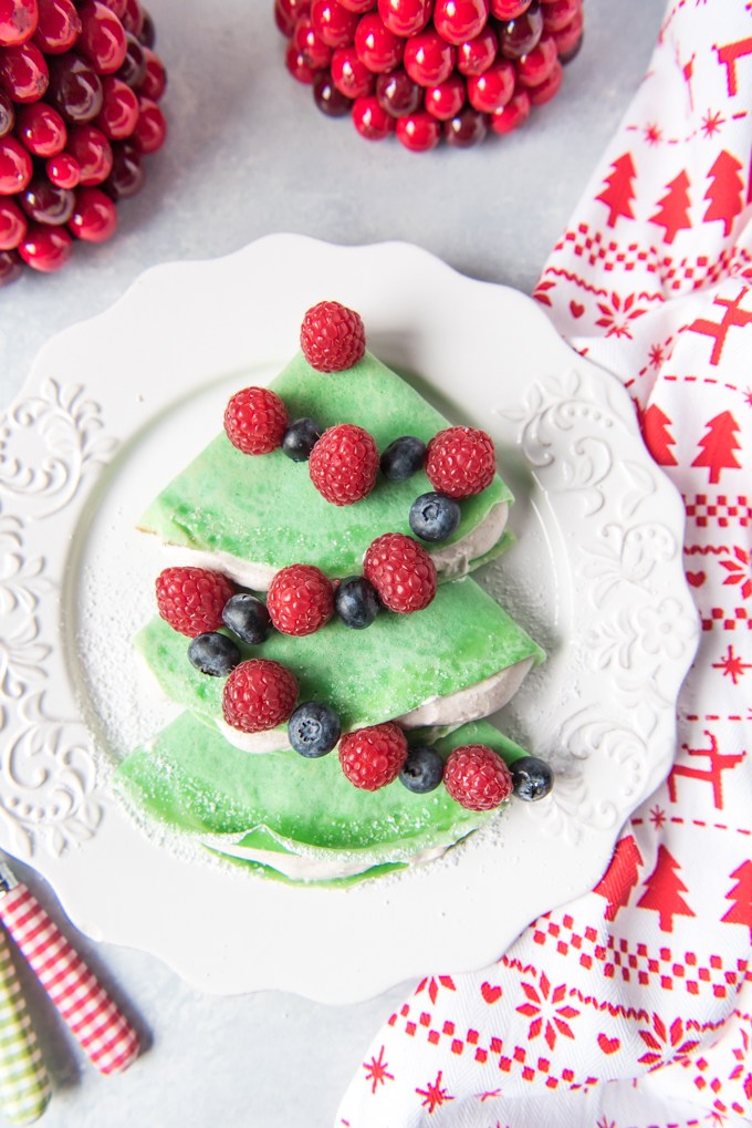 Christmas Tree Crepes with Gingerbread Spice Whipped Cream 