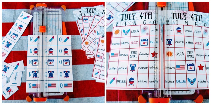 Cut out the July 4th BINGO printable. Cut out the cards and the call cards.