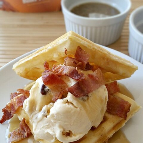 Ice Cream Waffle with Maple Butter Syrup and Bacon