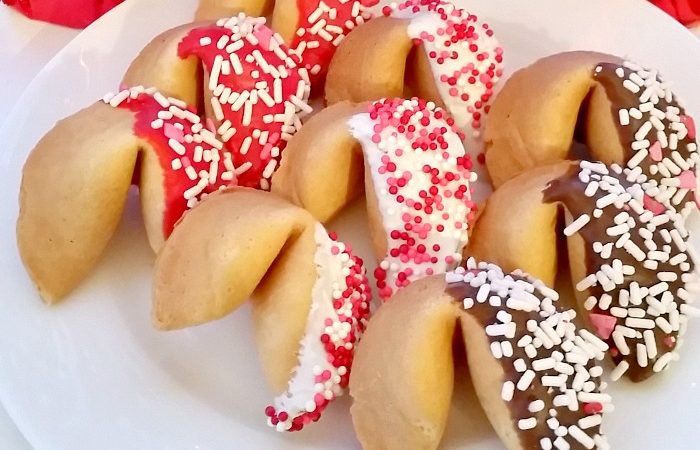 Chocolate Dipped Valentine Fortune Cookies