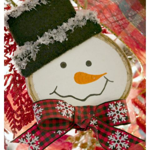 Snowman wood slice ornament