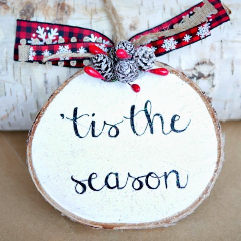 Sparkly wood slice ornament