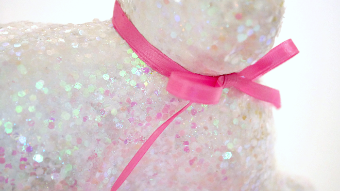 Closeup of glitter spring bunny bow