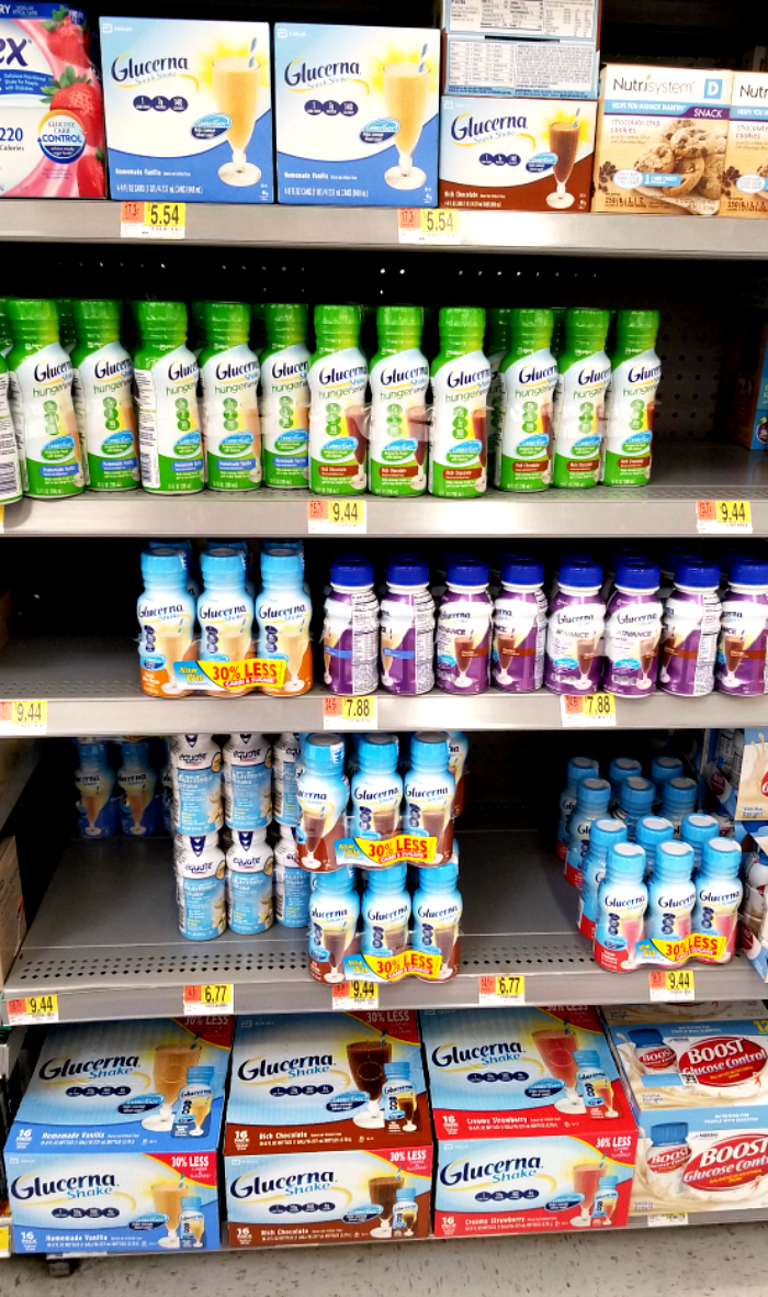 Glucerna shakes on Walmart shelf