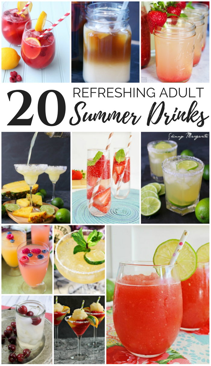 20 Refreshing Adult Summer Drinks - margarita, mimosa, sangria, cold brew coffee, lemonades, and more adult drink recipes to help you stay cool during the summer heat. 