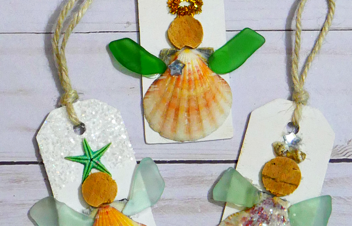Sea glass and seashell angel ornament