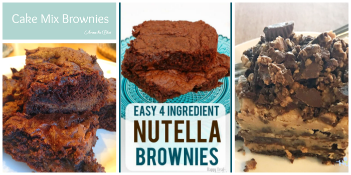 Brownie recipes- cake mix brownies, 4-ingredient Nutella brownies, and Reese's brownie lasagna