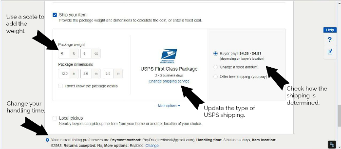 Ebay shipping settings