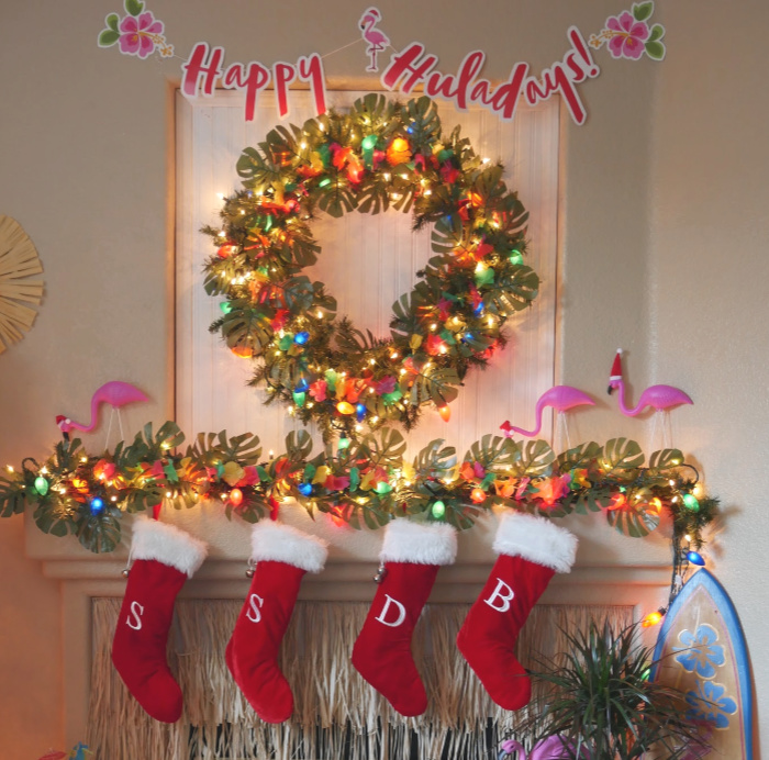 Bright tropical Christmas wreath