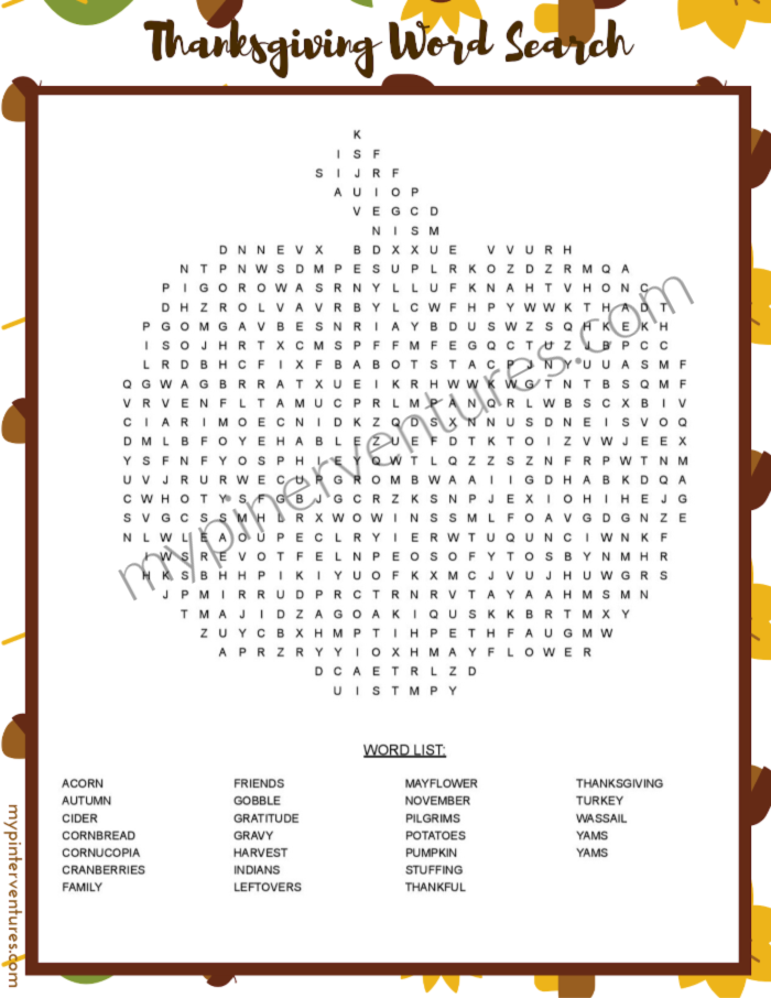 Thanksgiving Word Search Printable