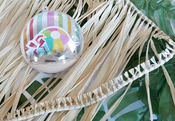 Luau Santa Beach Ball Ornament raffia trim