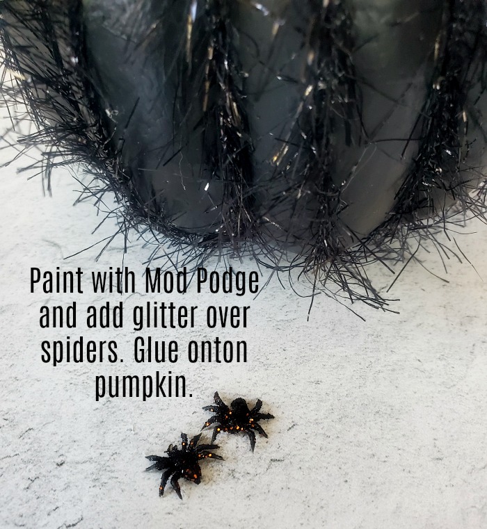 Eyelash yarn Halloween pumpkin glittered spiders