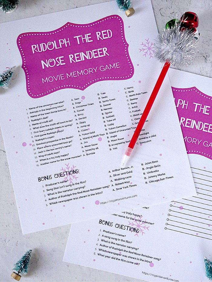 Rudolph the Red Nose Reindeer Movie Memory Game Printable