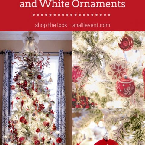 Image for Slim Flocked Christmas Tree With Red And White Ornaments