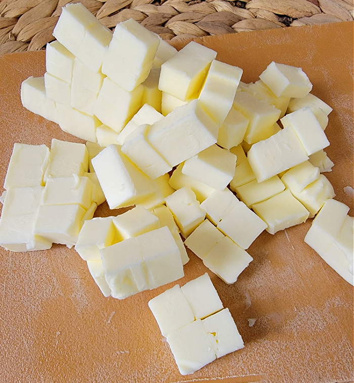 Chilled cubed unsalted butter for sweet potato biscuits