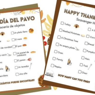 Image for Free Thanksgiving Scavenger Hunt in Spanish and English for Kids