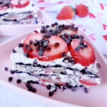 Single slice no-bake layered strawberry and chocolate icebox cake