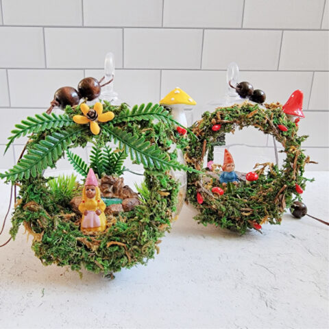 Two hanging fairy garden terrarium balls