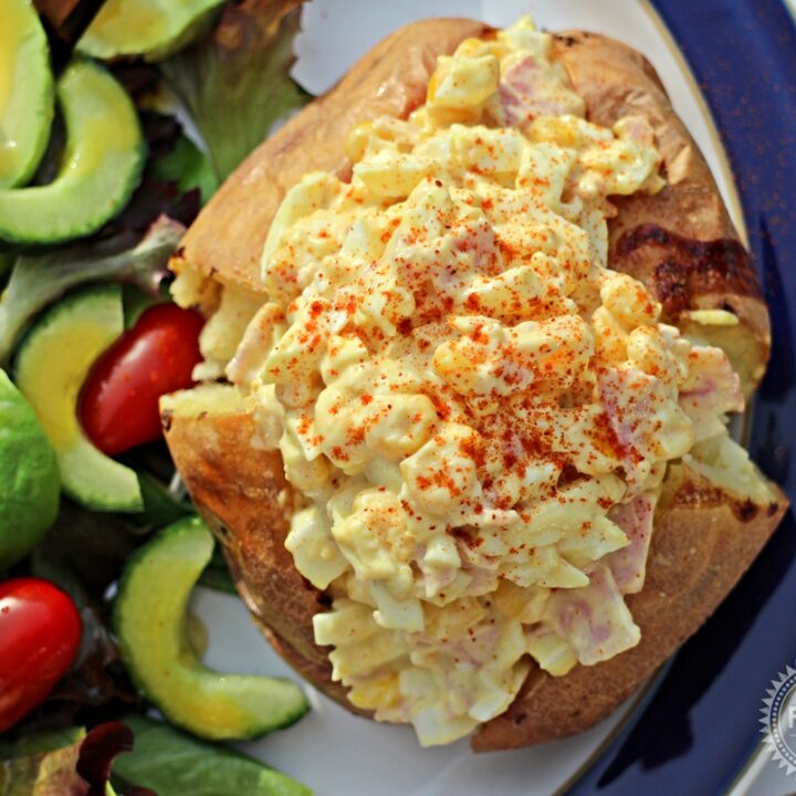 Image for Curried Egg Mayonnaise with Ham & Sweetcorn Jacket Potato