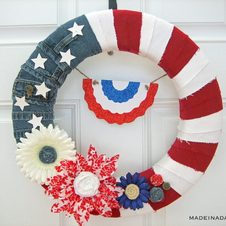 Image for Red White & Blue American Denim Flag Wreath