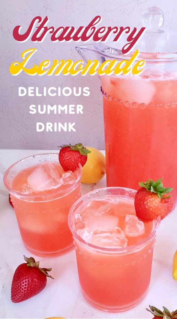 How to make homemade strawberry lemonade. Fresh strawberries, lemons, sugar, water, and ice is all you need for a delicious summer drink. 