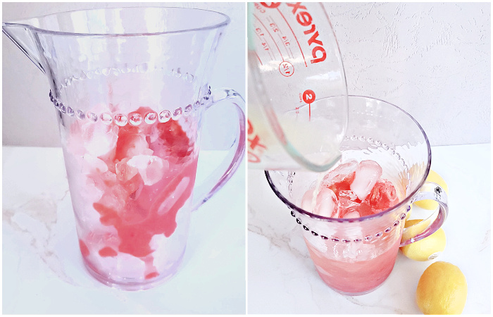 Mixing strawberry juice and lemon juice