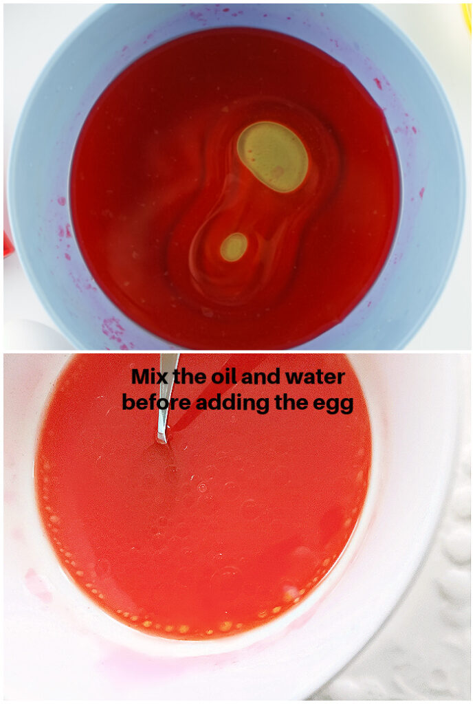 Mixing the marbled Easter egg dye mixture
