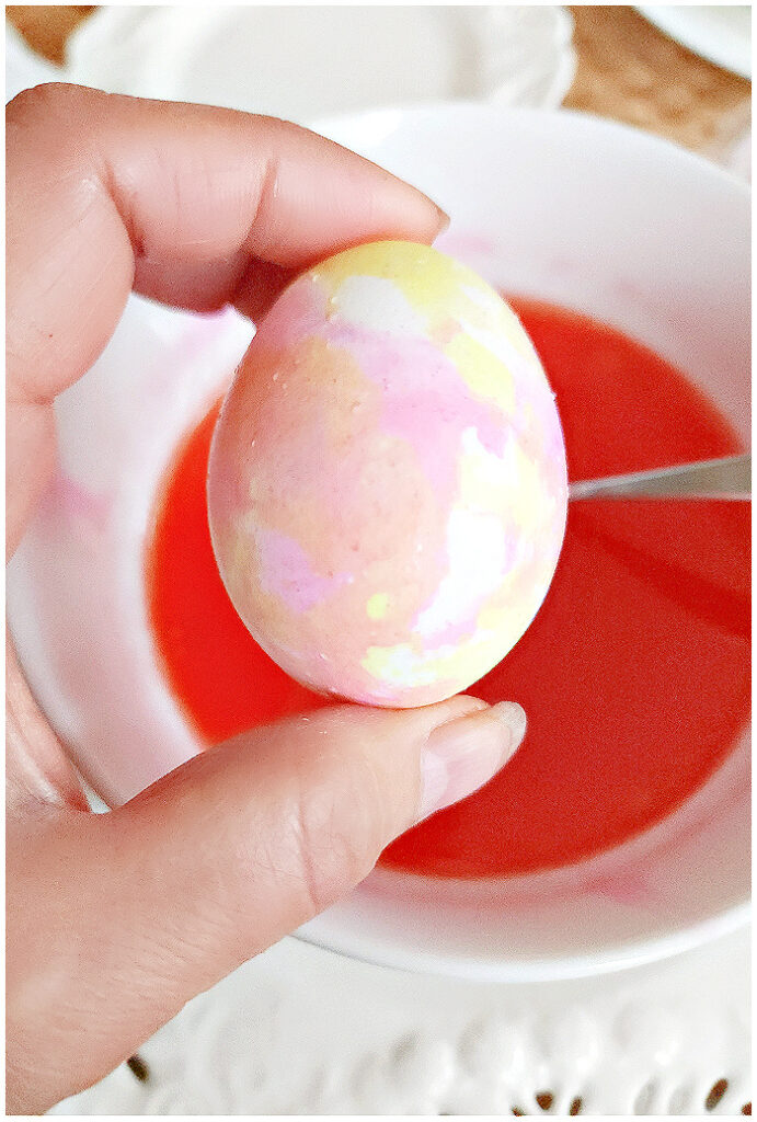 Two-toned marbled Easter egg.