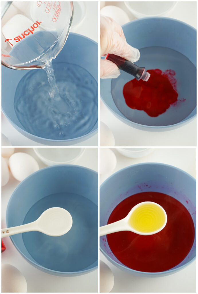 Creating marbled Easter egg mixture
