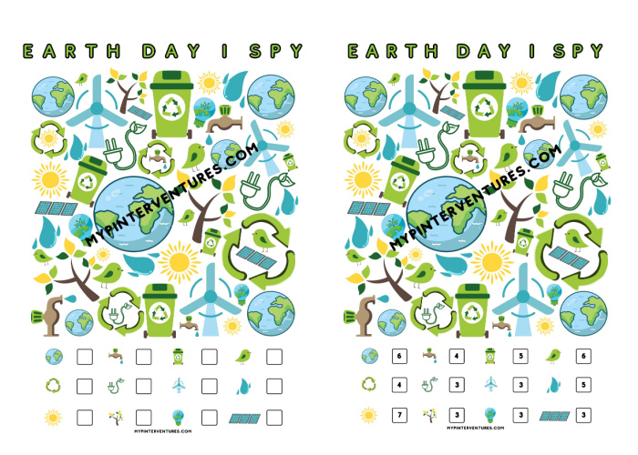 Earth Day I Spy Game - Hard and Easy Printables
