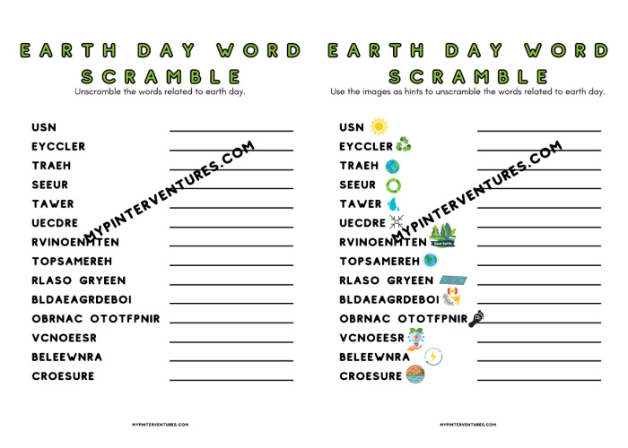 Earth Day Word Scramble - Hard and Easy Versions
