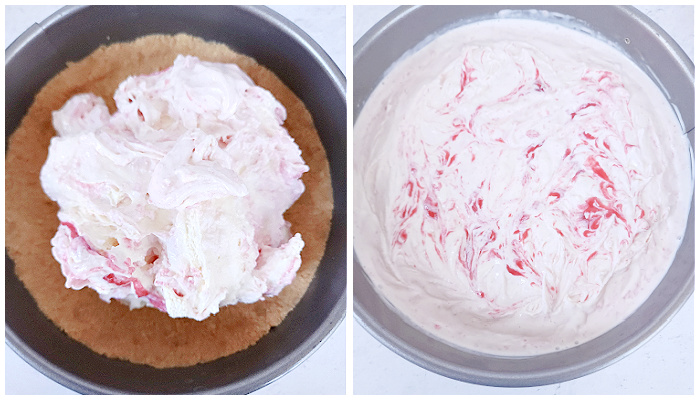 Spread mixed vanilla ice cream onto shortbread crust.
