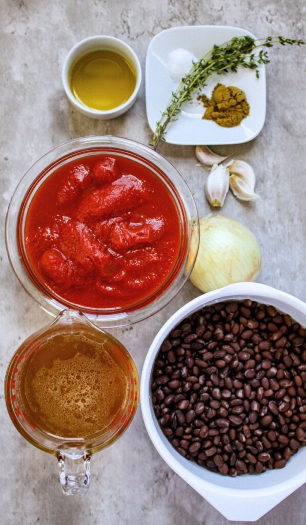 Black bean cumin soup ingredients.
