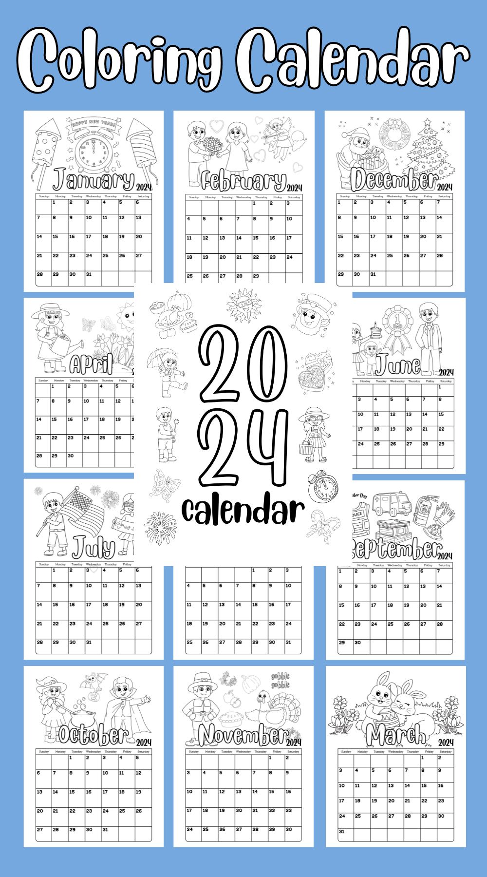 2024 Coloring Calendar for Kids - My Pinterventures