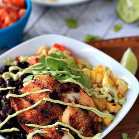Image for Grilled Tilapia Bowls with Chipotle Avocado Crema | Healthy Dinner