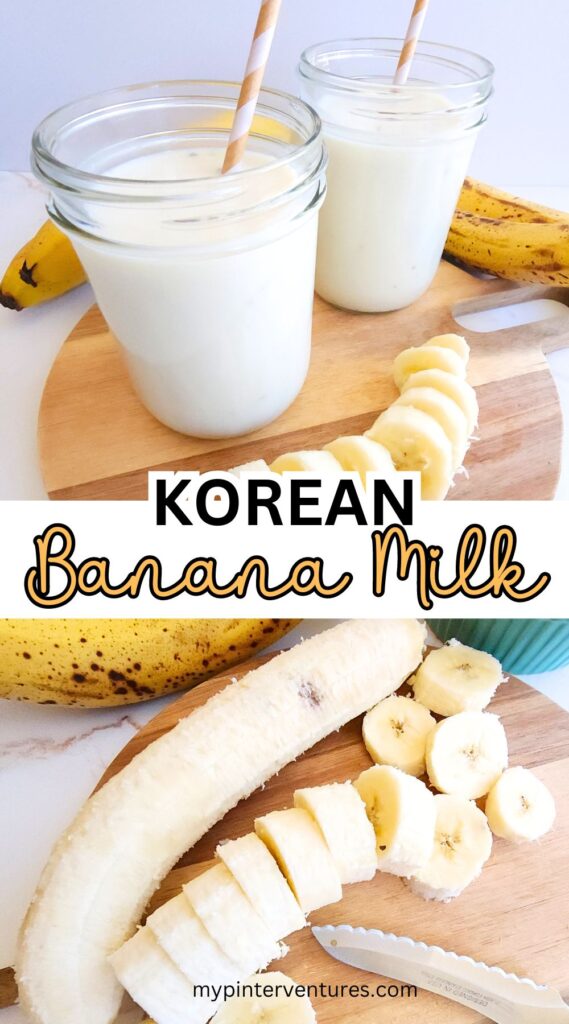 Indulge in the sweet and creamy flavors of Korean Banana Milk with this easy recipe. Made with ripe bananas, milk, sugar, and condensed milk, this refreshing beverage is perfect for any time of day. Takes only 10 minutes to make. Don't let those ripe bananas go to waste – give them a delicious purpose with this delightful recipe! #KoreanFood #BananaMilk #EasyRecipes