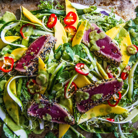 Image for Seared Tuna with Chili and Mango Cilantro Ginger Vinaigrette