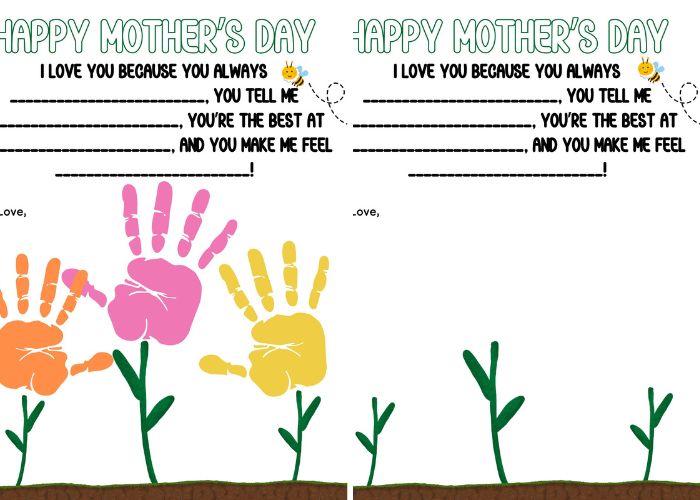 Mother's Day Handprint Art Templates - Flower Garden Template.
