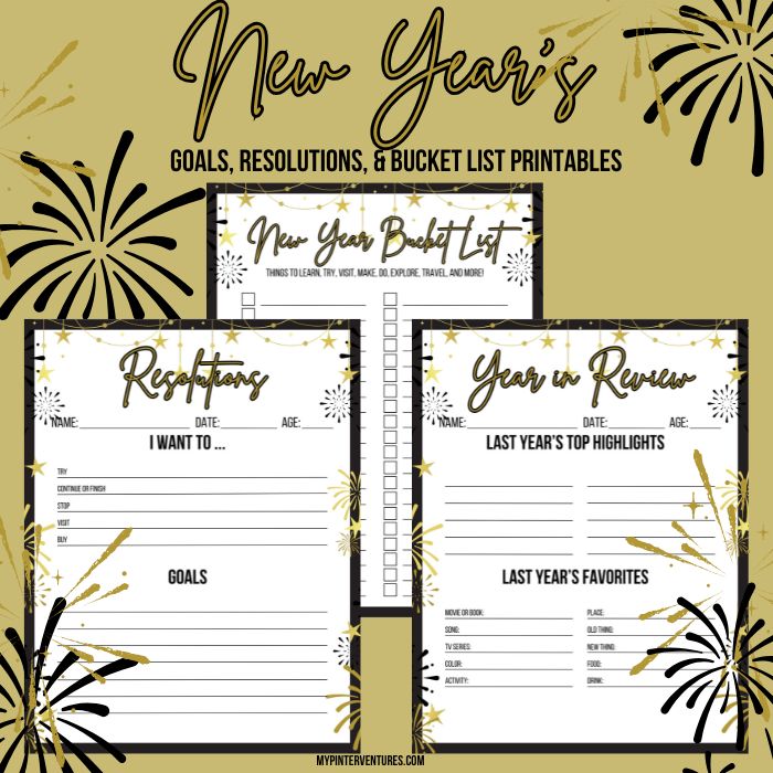 New Year's Goals, Resolutions, and Bucket List Printable