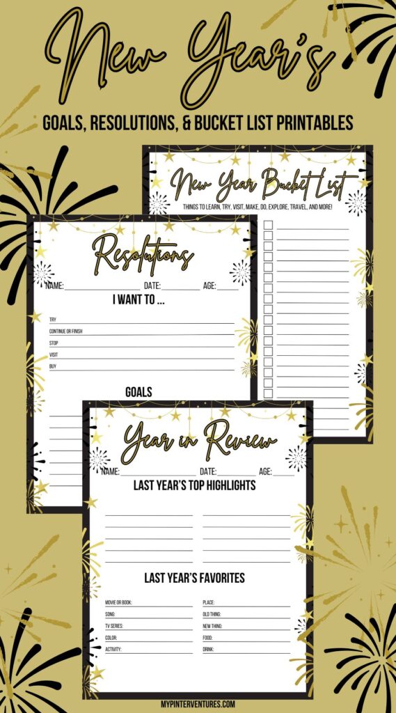 New Year's Goals, Resolutions, and Bucket List Printable Bundle 