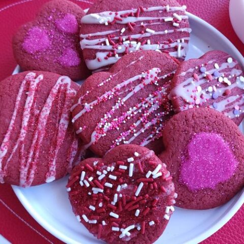 Red velvet cookies closeup.